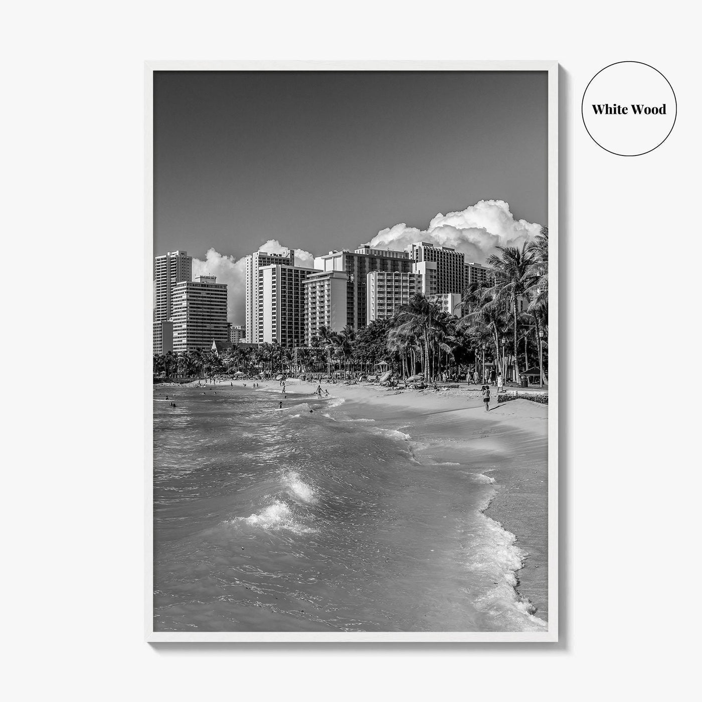 Honolulu Skyline Black and White Fine Art Photo Print, Waikiki Oahu Hawaii Poster
