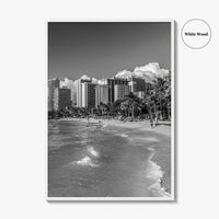 Honolulu Skyline Black and White Fine Art Photo Print, Waikiki Oahu Hawaii Poster