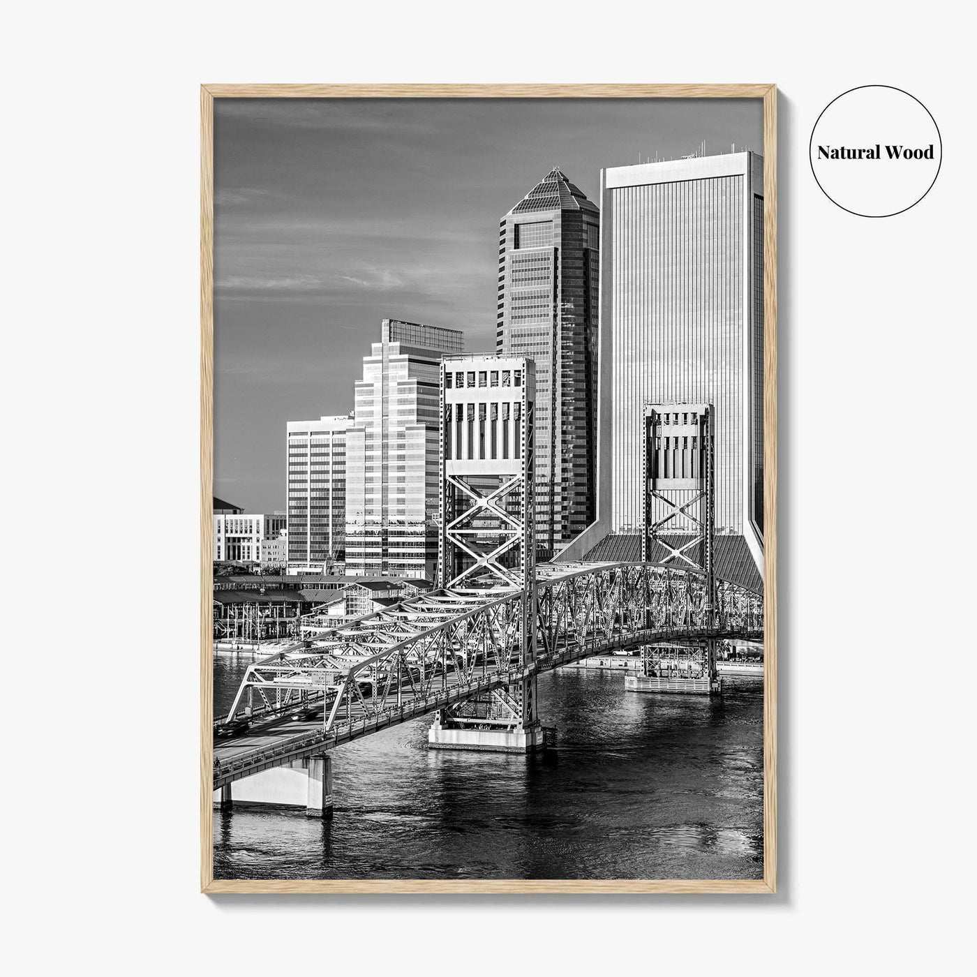 Jacksonville Skyline Black and White Fine Art Photo Print, St Johns River Poster