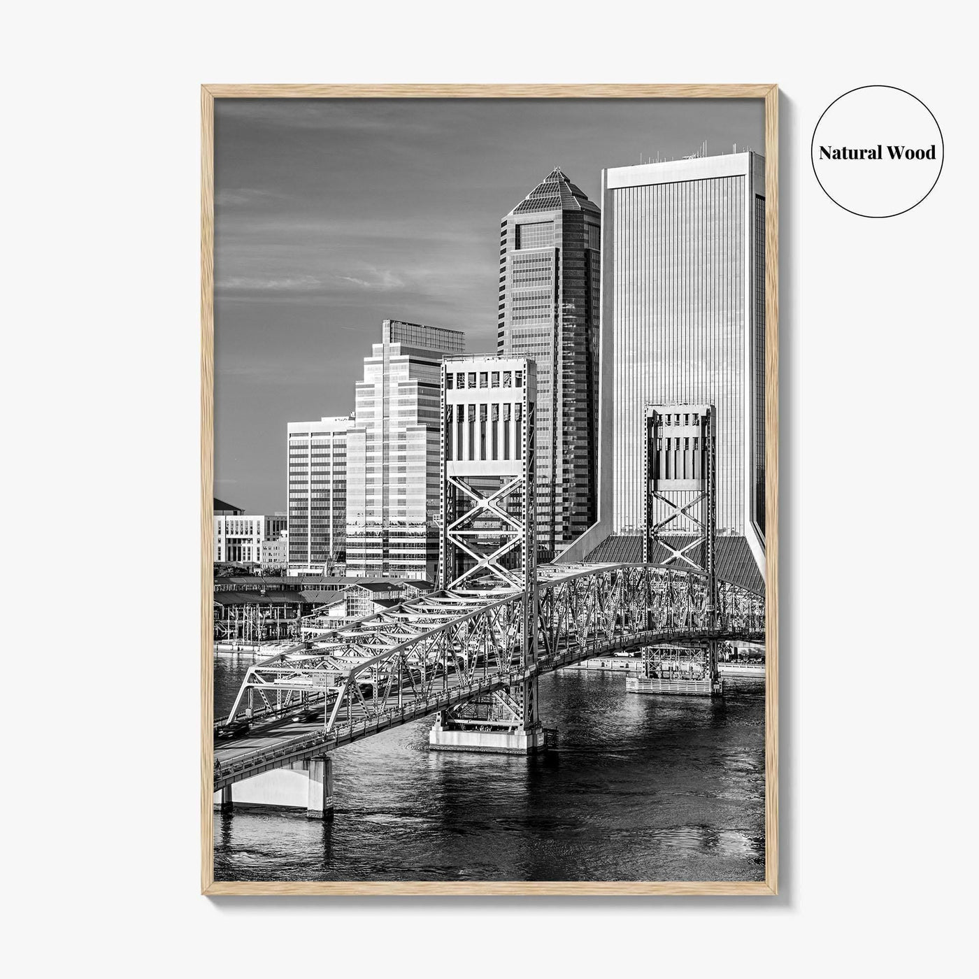 Jacksonville Skyline Black and White Fine Art Photo Print, St Johns River Poster