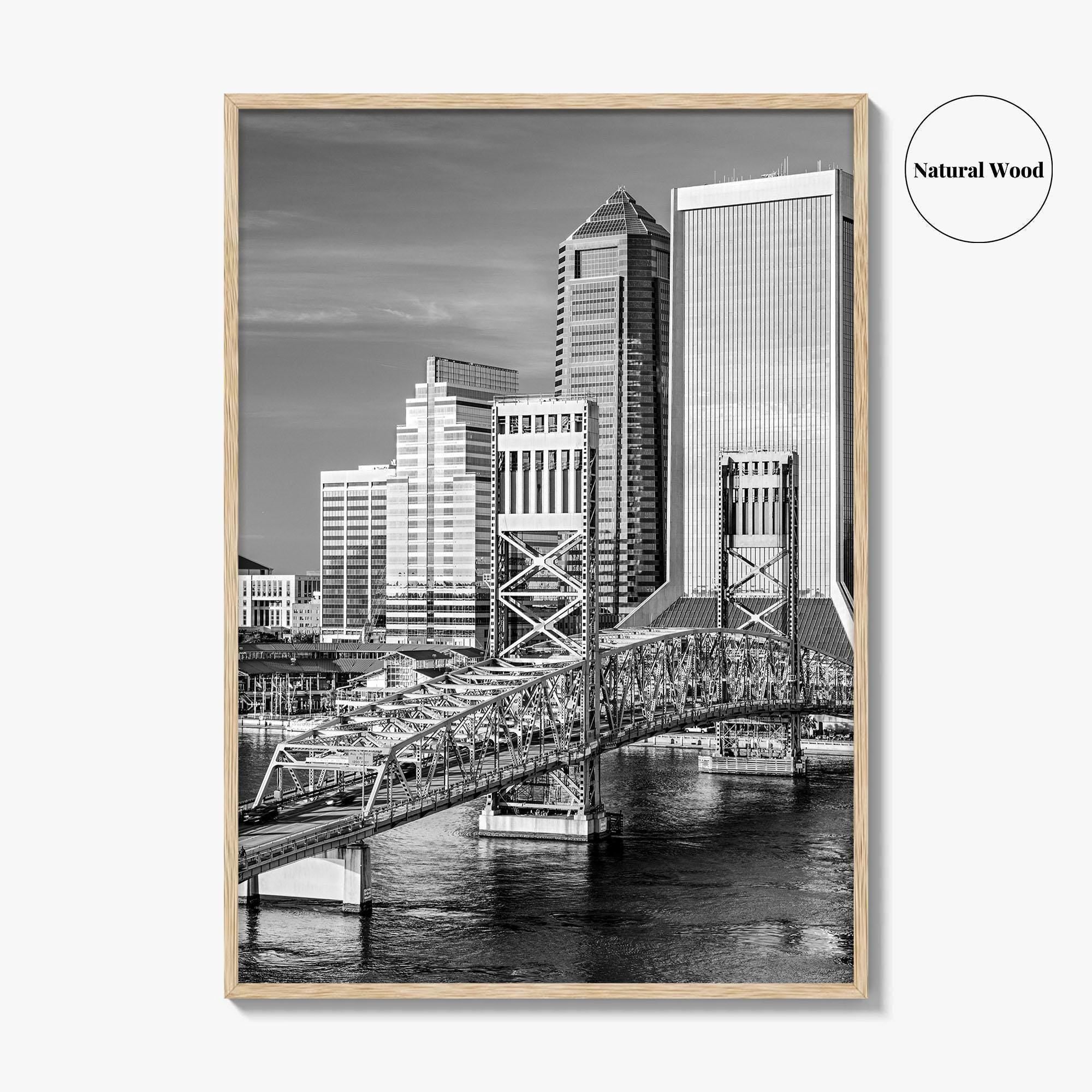 Jacksonville Skyline Black and White Fine Art Photo Print, St Johns River Poster