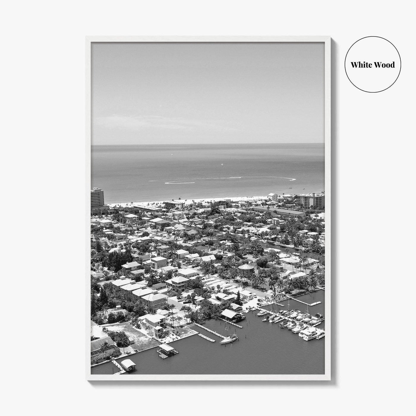 Fort Myers Beach Black and White Fine Art Photo Print, Aerial, Florida, USA, Poster