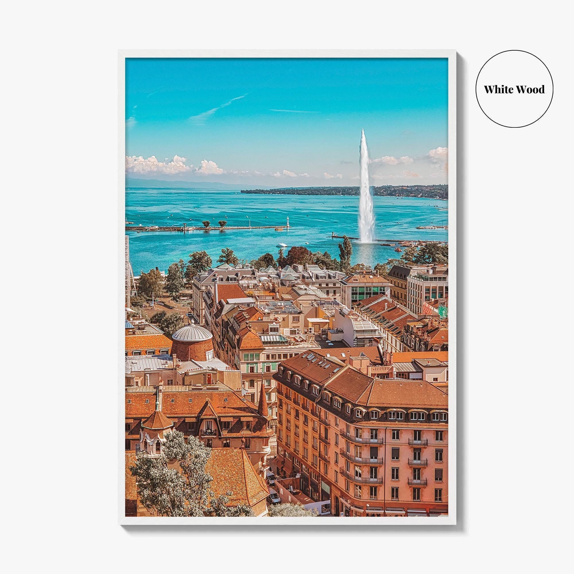 Geneva Skyline Fine Art Photo Print, Wall Decor Poster, Switzerland, Jet d'Eau, Lake Leman
