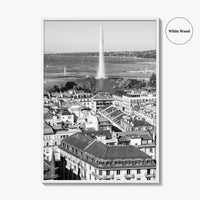Geneva Black and White Fine Art Photo Print, Jet d'Eau, Lac Leman, Switzerland Poster