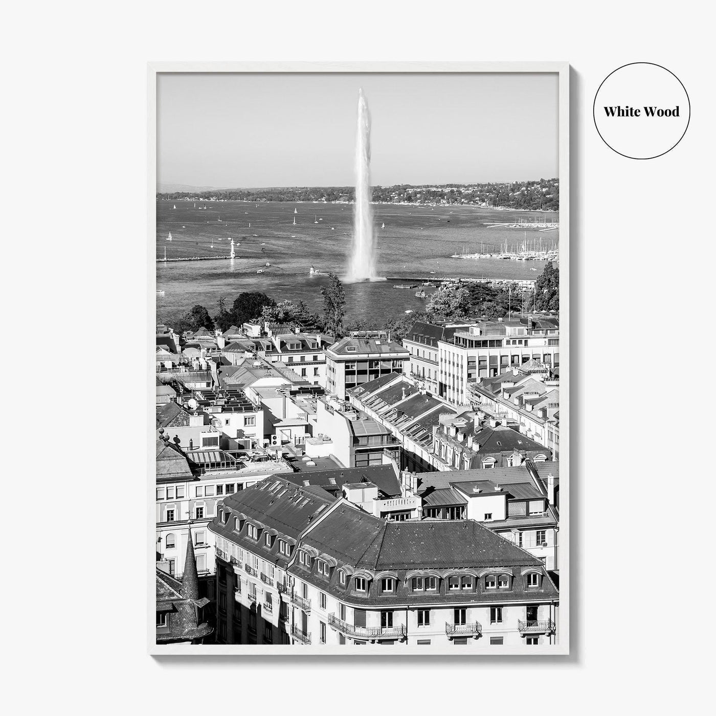 Geneva Black and White Fine Art Photo Print, Jet d'Eau, Lac Leman, Switzerland Poster