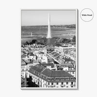 Geneva Black and White Fine Art Photo Print, Jet d'Eau, Lac Leman, Switzerland Poster