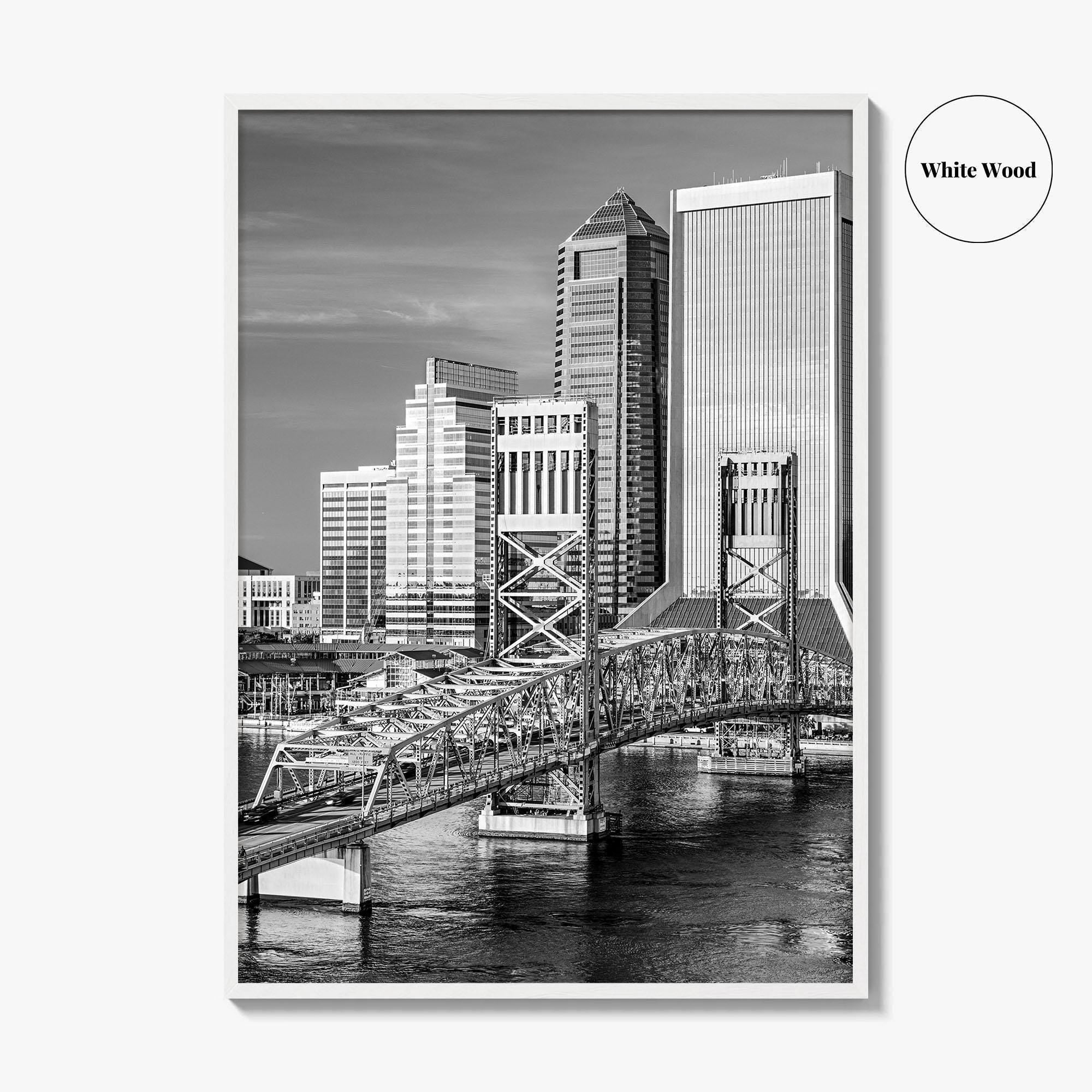 Jacksonville Skyline Black and White Fine Art Photo Print, St Johns River Poster