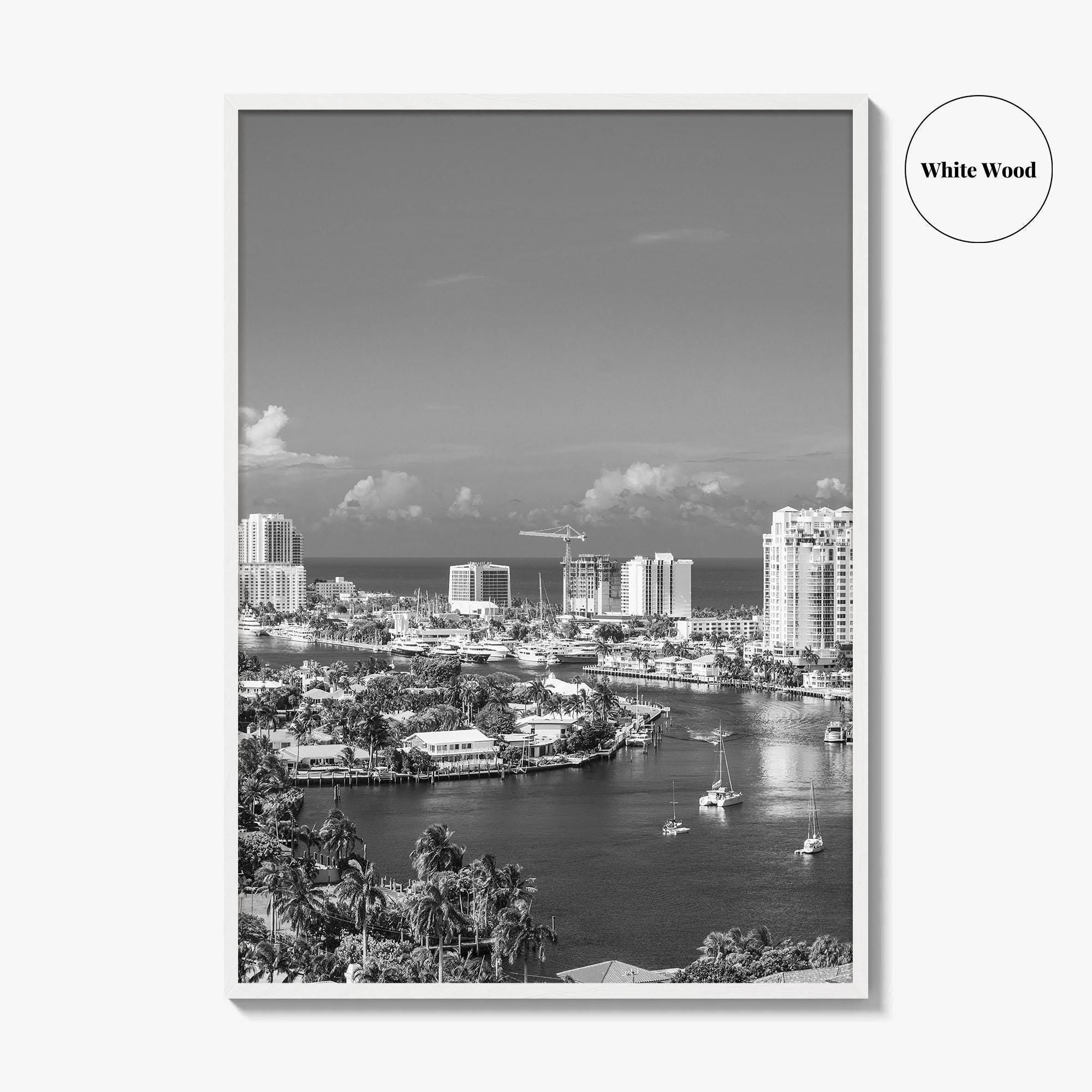 Fort Lauderdale Skyline Black and White Fine Art Photo Print, Florida USA, Wall Poster