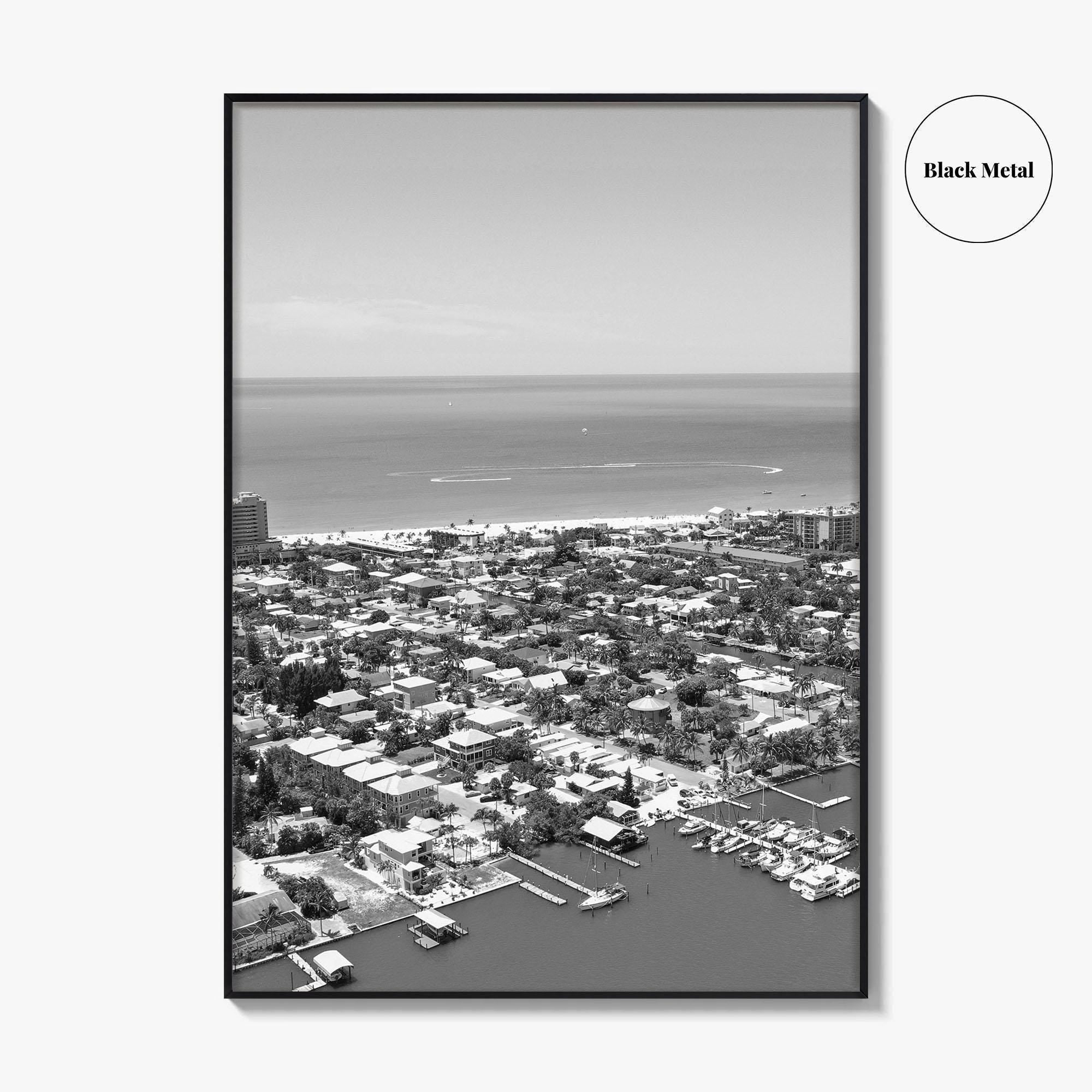 Fort Myers Beach Black and White Fine Art Photo Print, Aerial, Florida, USA, Poster
