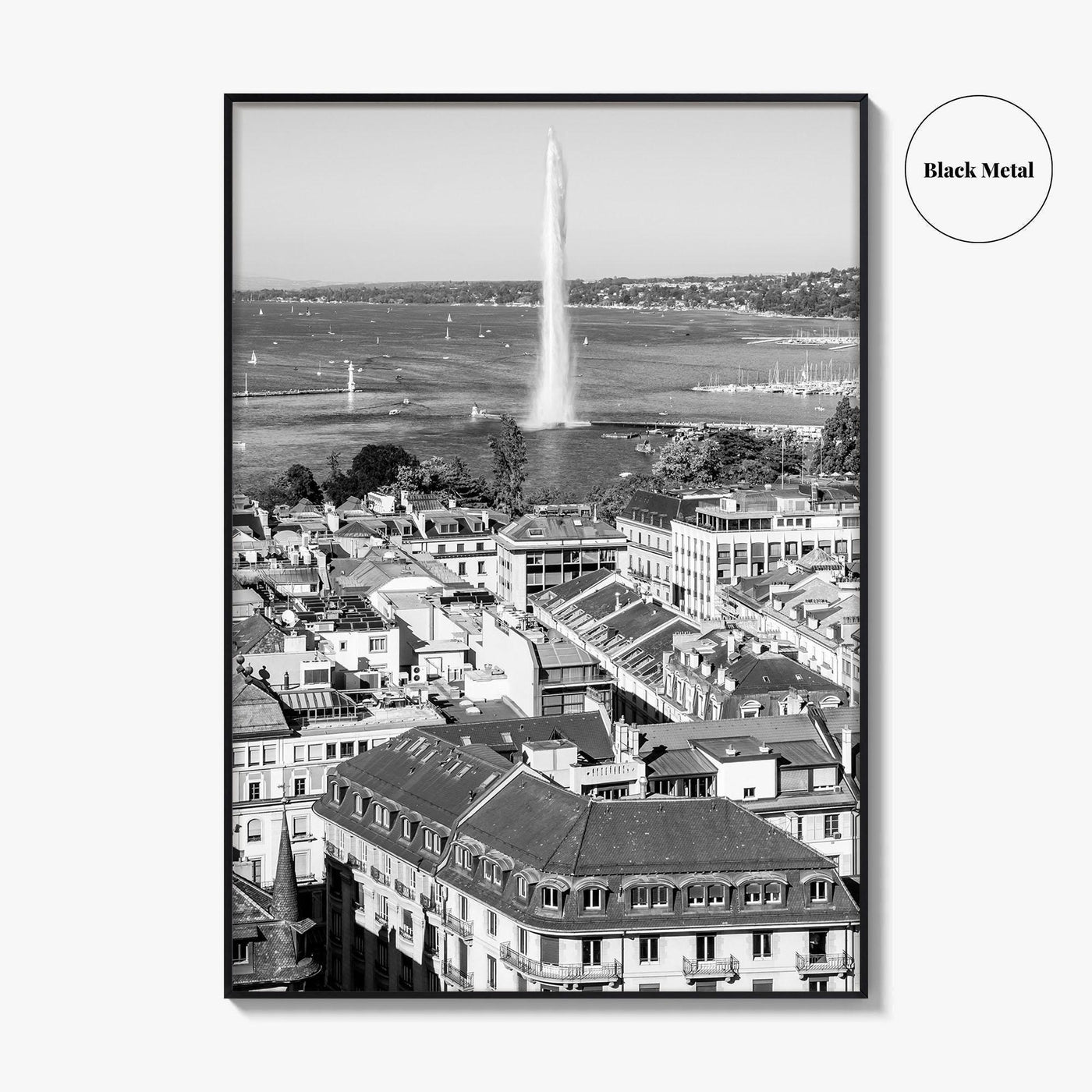 Geneva Black and White Fine Art Photo Print, Jet d'Eau, Lac Leman, Switzerland Poster