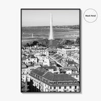 Geneva Black and White Fine Art Photo Print, Jet d'Eau, Lac Leman, Switzerland Poster