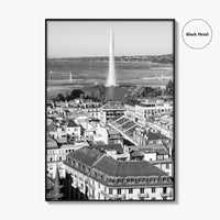 Geneva Black and White Fine Art Photo Print, Jet d'Eau, Lac Leman, Switzerland Poster