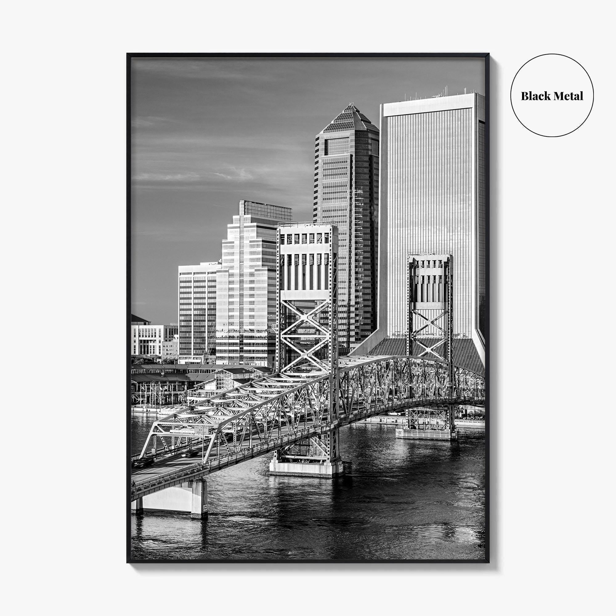 Jacksonville Skyline Black and White Fine Art Photo Print, St Johns River Poster