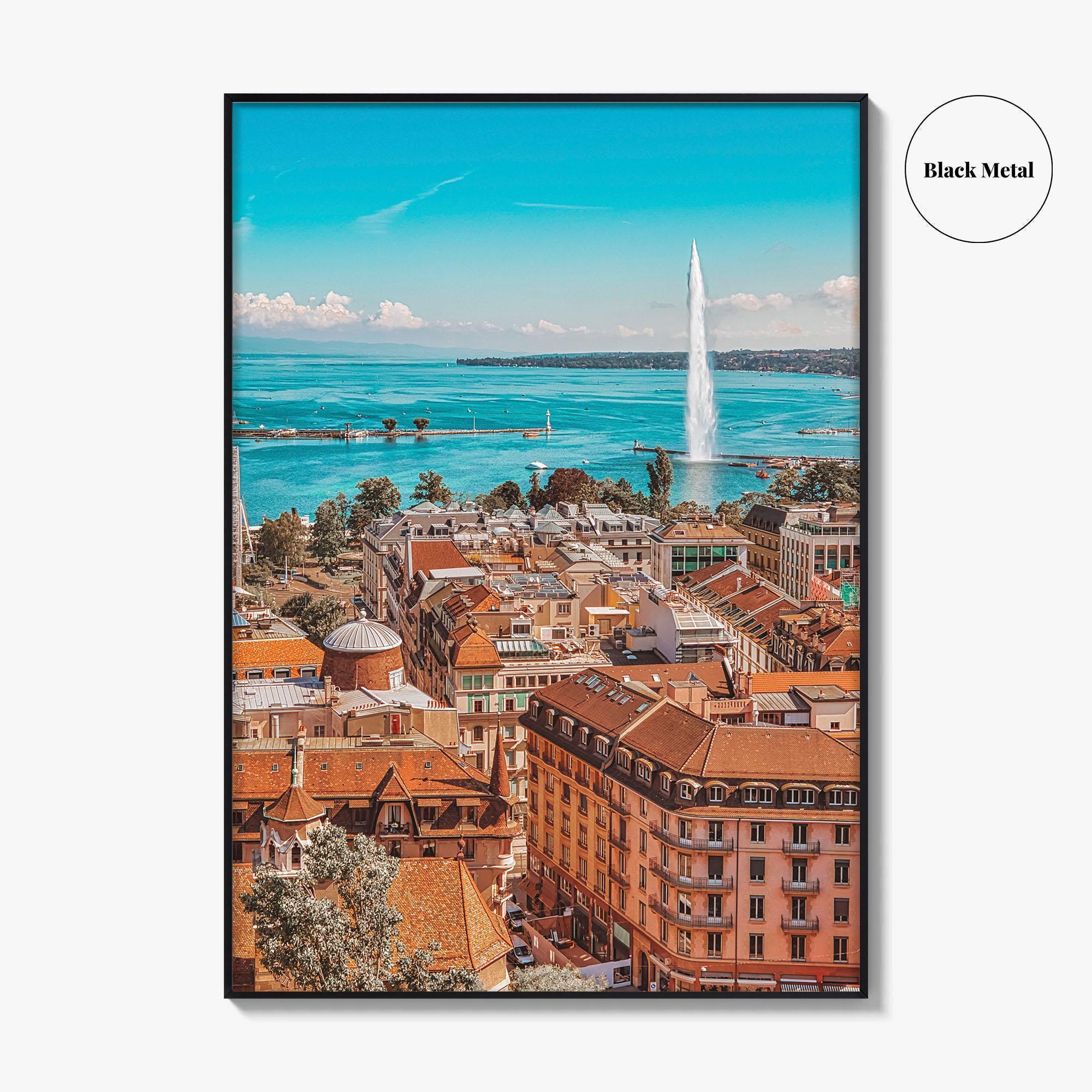 Geneva Skyline Fine Art Photo Print, Wall Decor Poster, Switzerland, Jet d'Eau, Lake Leman