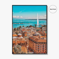Geneva Skyline Fine Art Photo Print, Wall Decor Poster, Switzerland, Jet d'Eau, Lake Leman