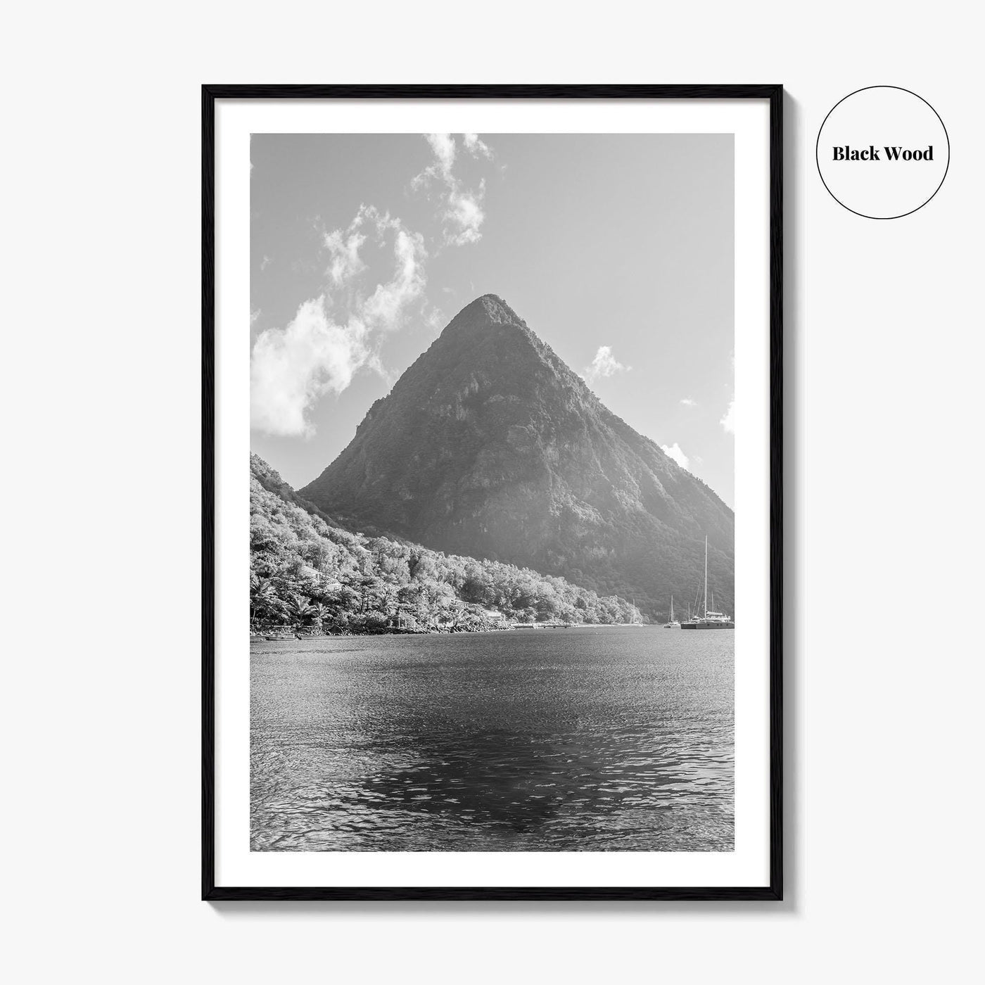 St Lucia Black and White Fine Art Photo Print, Gros Piton Poster