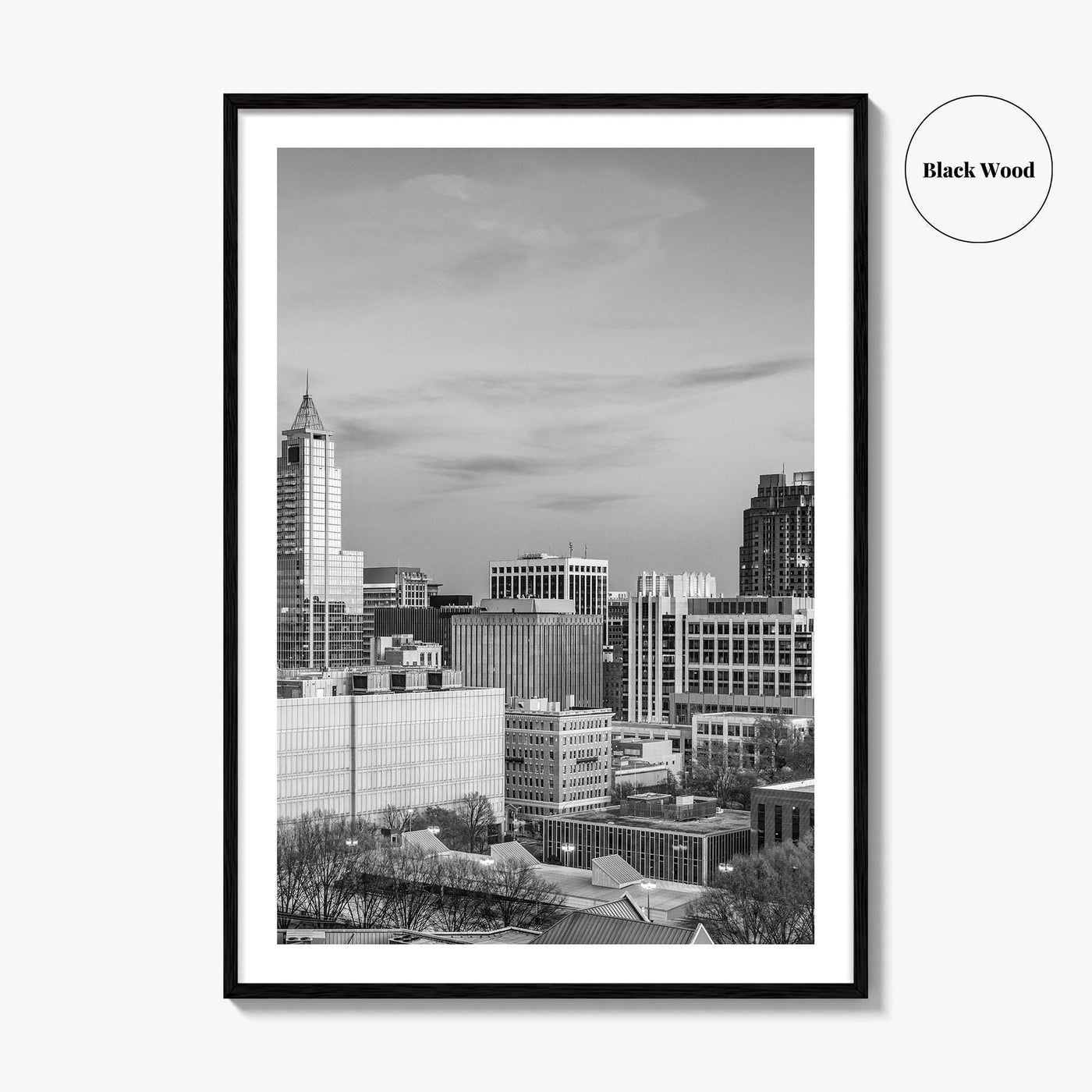 Raleigh Skyline Black and White Fine Art Photo Print, North Carolina Downtown, USA Poster