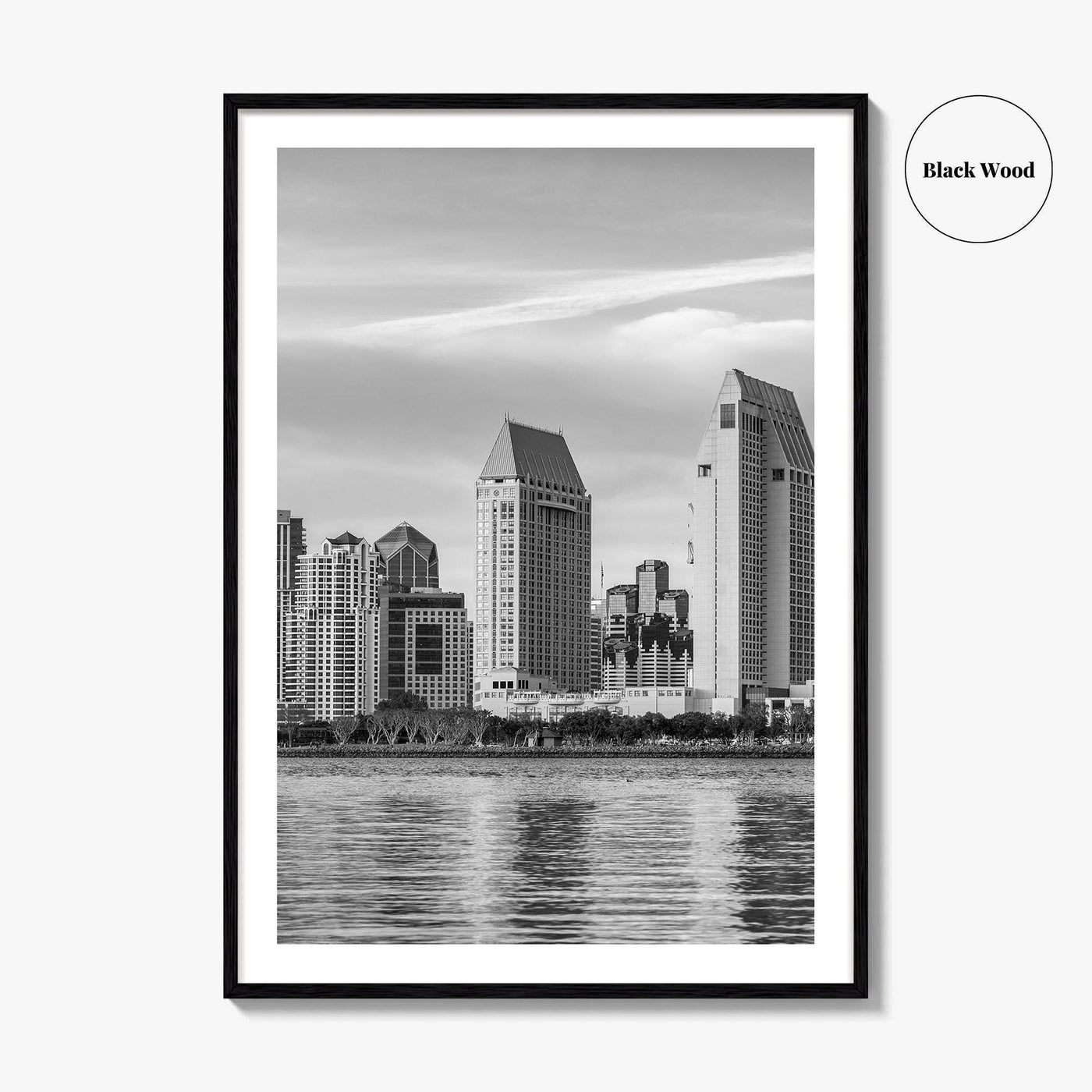 San Diego Skyline Black and White Fine Art Photo Print, Downtown Embarcadero California Poster