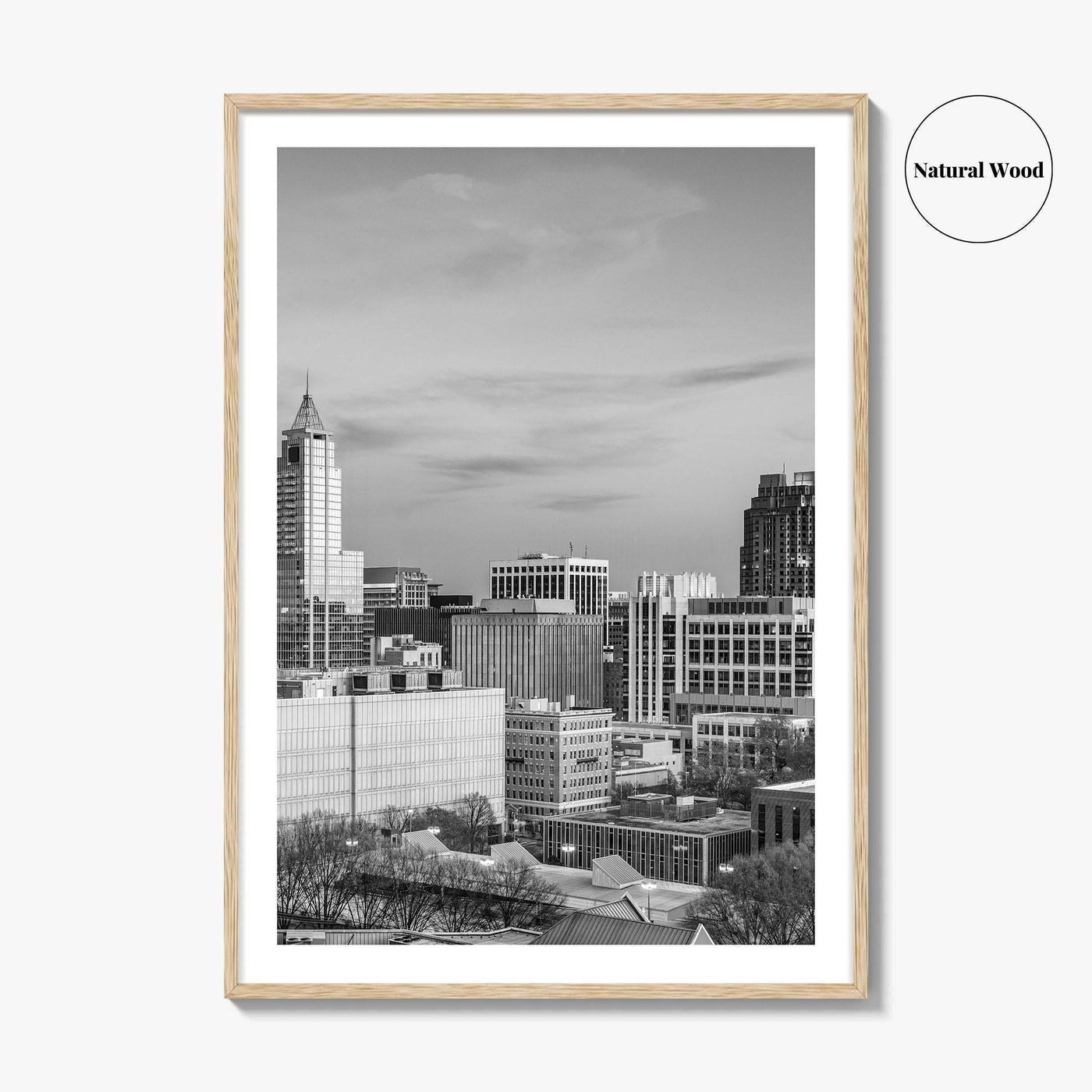 Raleigh Skyline Black and White Fine Art Photo Print, North Carolina Downtown, USA Poster