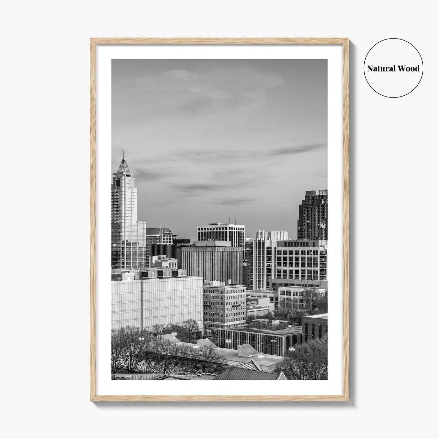 Raleigh Skyline Black and White Fine Art Photo Print, North Carolina Downtown, USA Poster