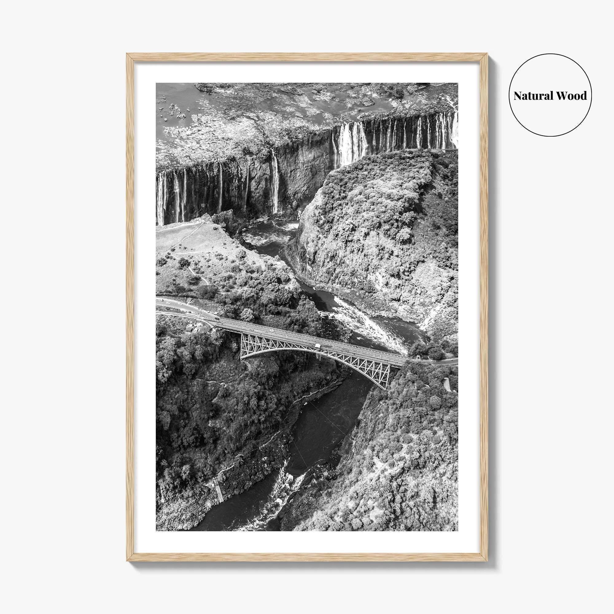 Zambia Black and White Fine Art Photo Print, Victoria Falls Bridge, Zambezi River Poster