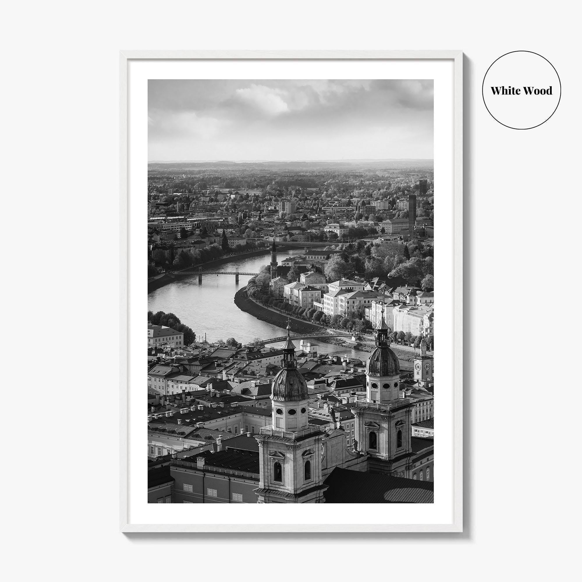 Salzburg Black and White Fine Art Photo Print, Salzach River Austria Poster, Salzburger Land