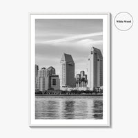 San Diego Skyline Black and White Fine Art Photo Print, Downtown Embarcadero California Poster