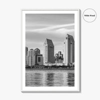 San Diego Skyline Black and White Fine Art Photo Print, Downtown Embarcadero California Poster