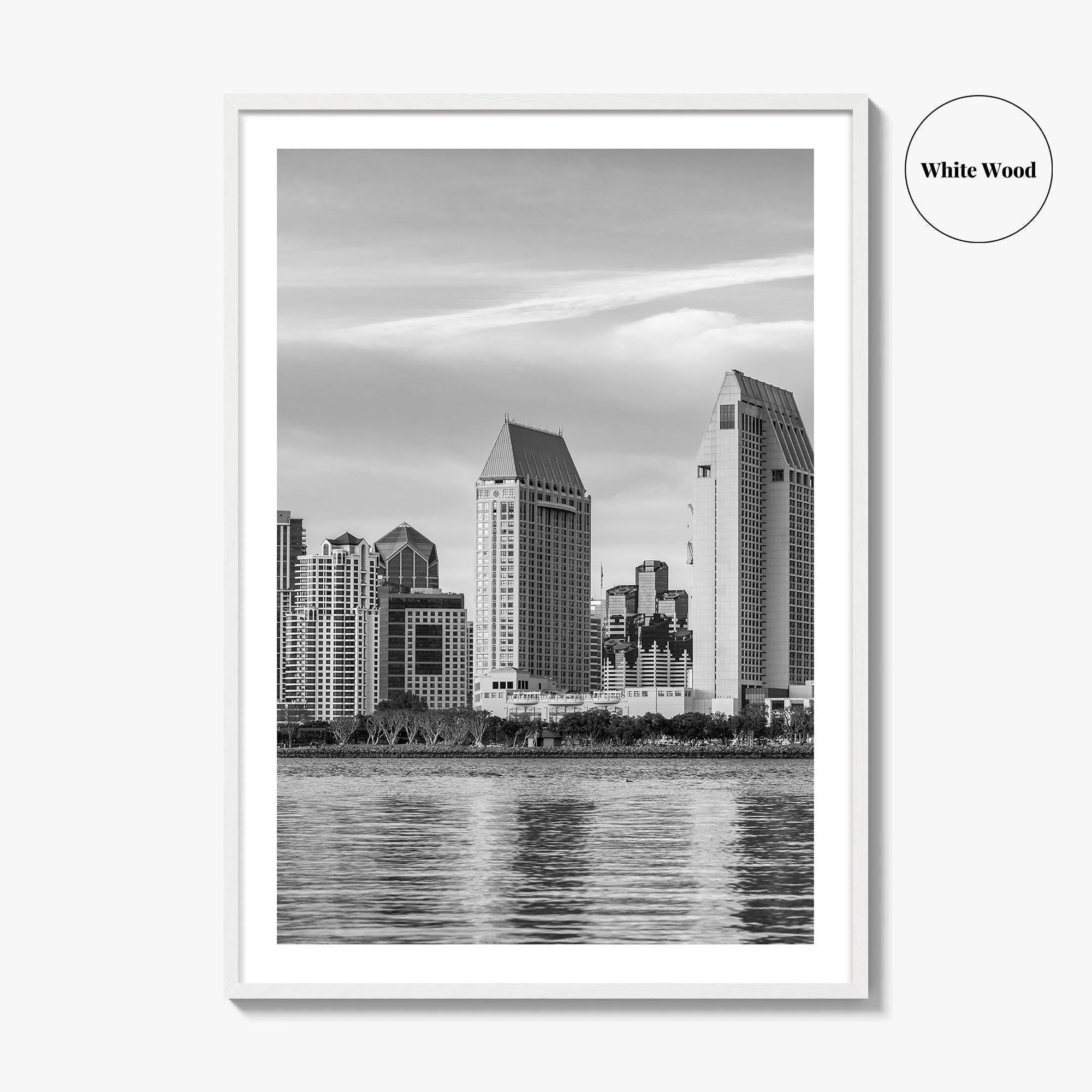 San Diego Skyline Black and White Fine Art Photo Print, Downtown Embarcadero California Poster