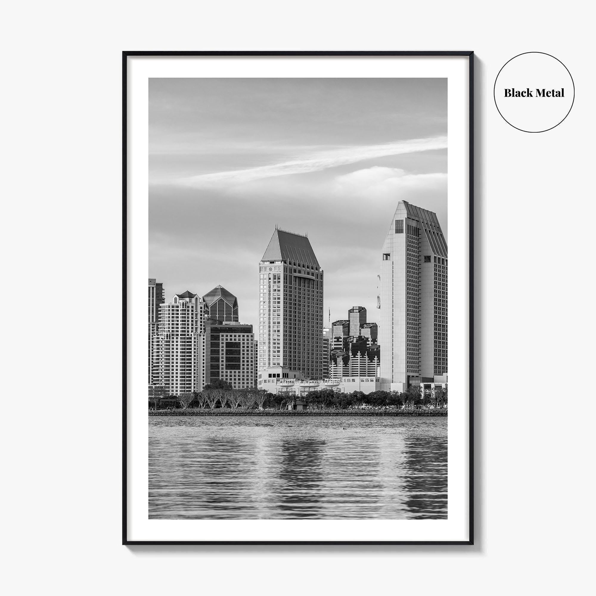 San Diego Skyline Black and White Fine Art Photo Print, Downtown Embarcadero California Poster