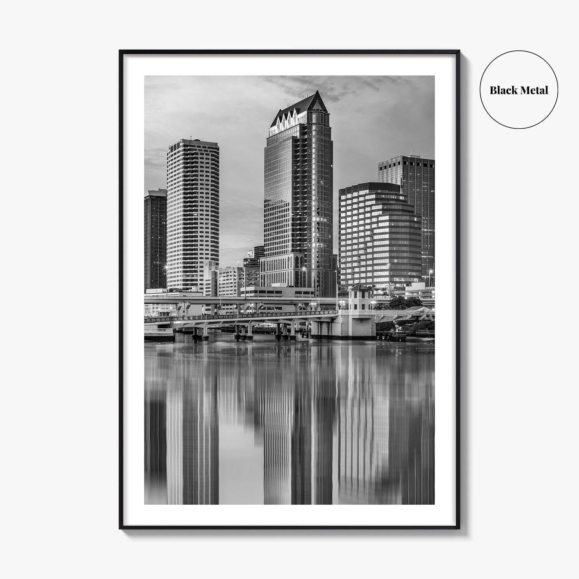 Tampa Skyline Black and White Fine Art Photo Print, Florida Downtown, USA Wall Poster