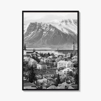 Reykjavik Skyline Black and White Fine Art Photo Print, Iceland Wall Poster, City