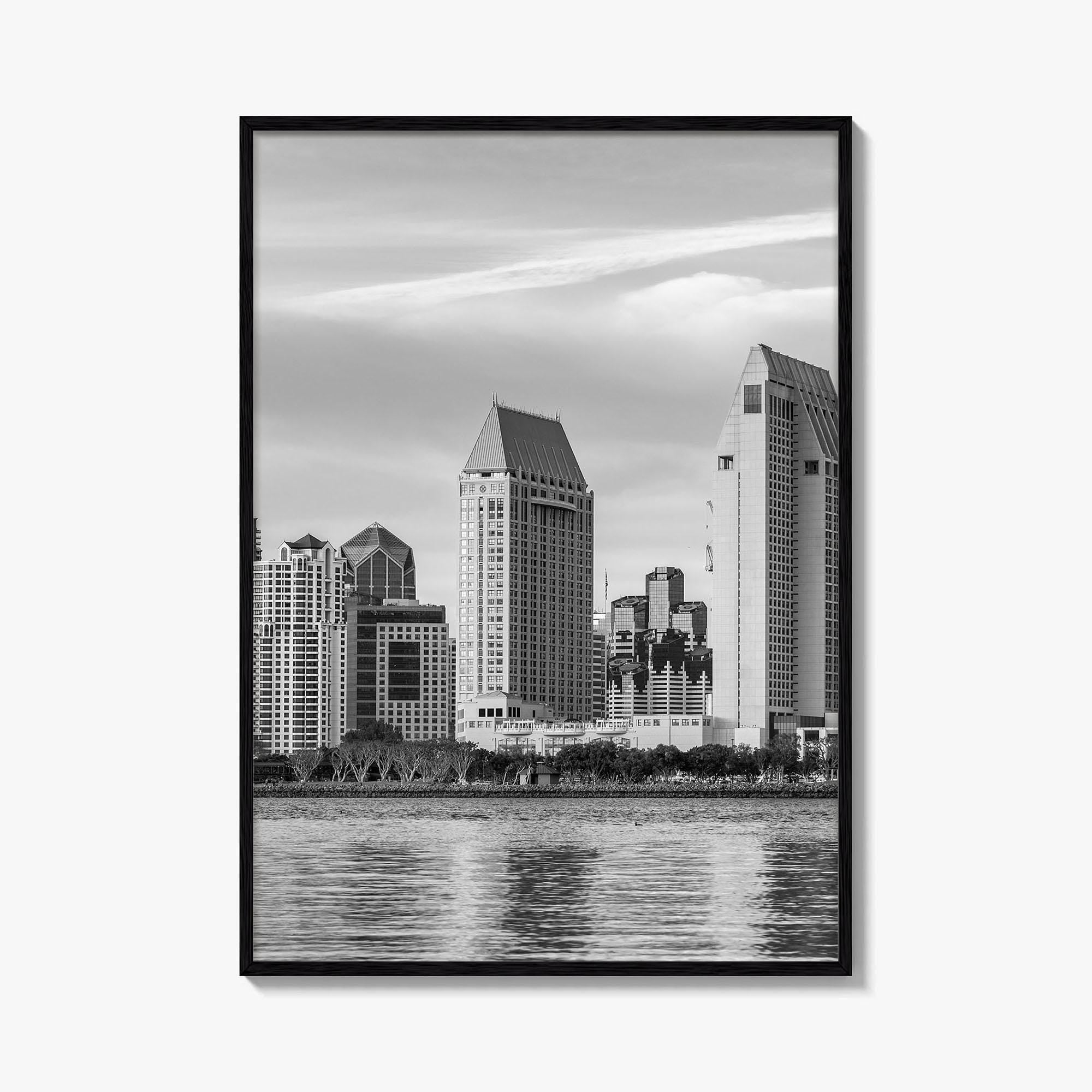 San Diego Skyline Black and White Fine Art Photo Print, Downtown Embarcadero California Poster