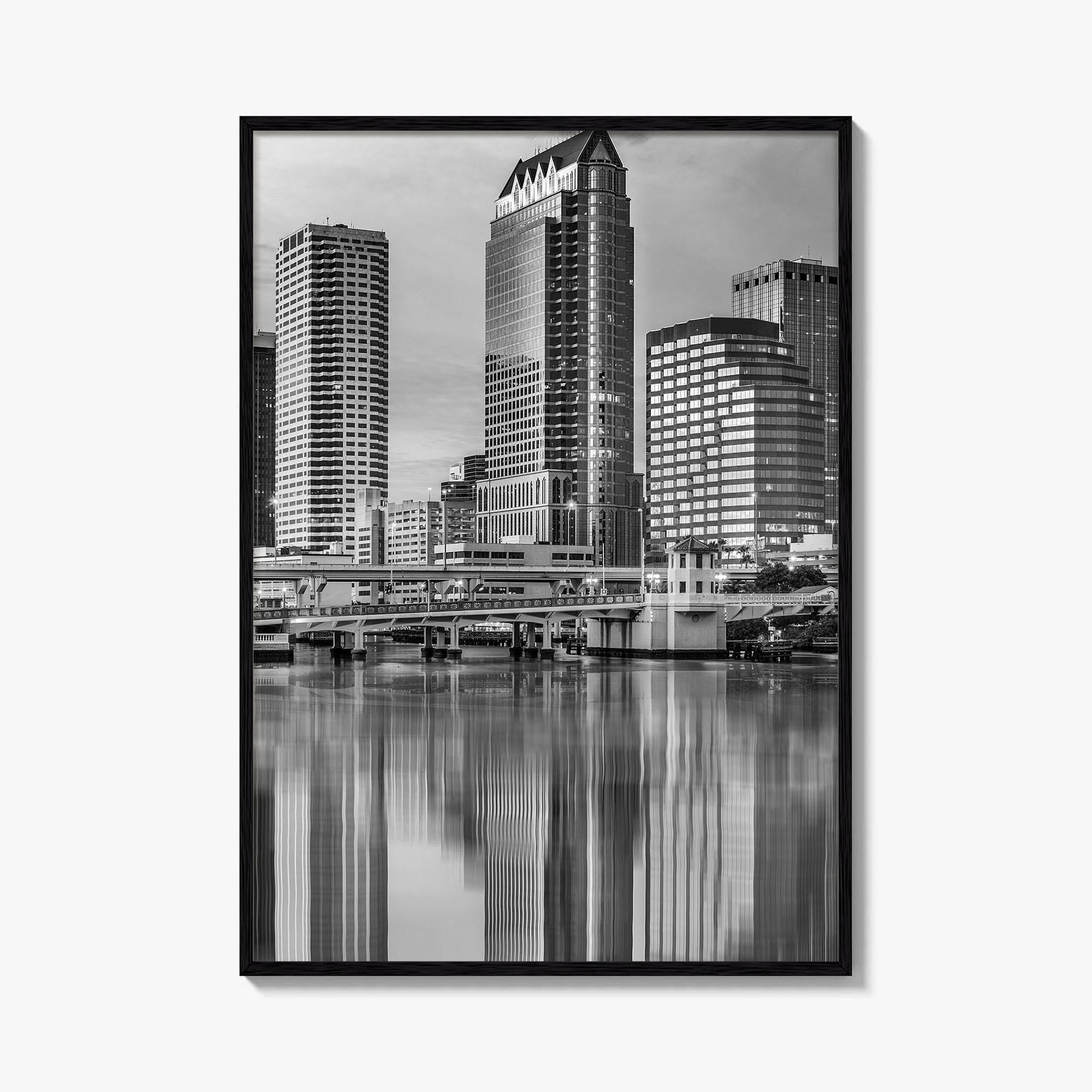 Tampa Skyline Black and White Fine Art Photo Print, Florida Downtown, USA Wall Poster
