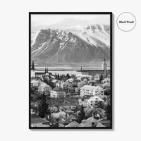 Reykjavik Skyline Black and White Fine Art Photo Print, Iceland Wall Poster, City