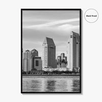 San Diego Skyline Black and White Fine Art Photo Print, Downtown Embarcadero California Poster