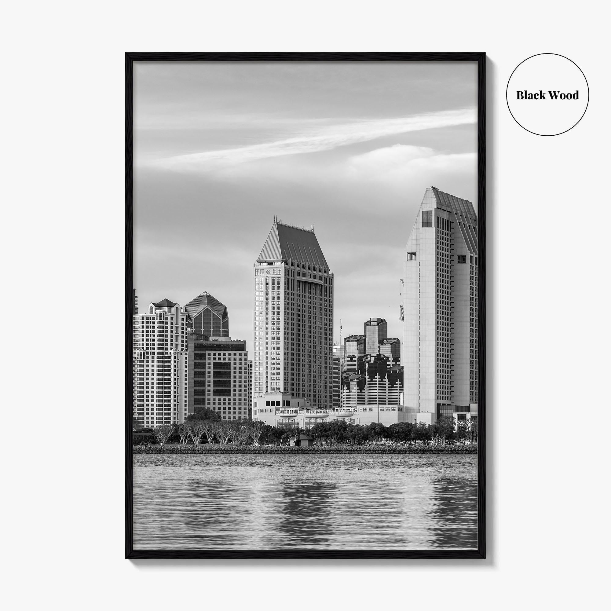 San Diego Skyline Black and White Fine Art Photo Print, Downtown Embarcadero California Poster