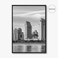 San Diego Skyline Black and White Fine Art Photo Print, Downtown Embarcadero California Poster