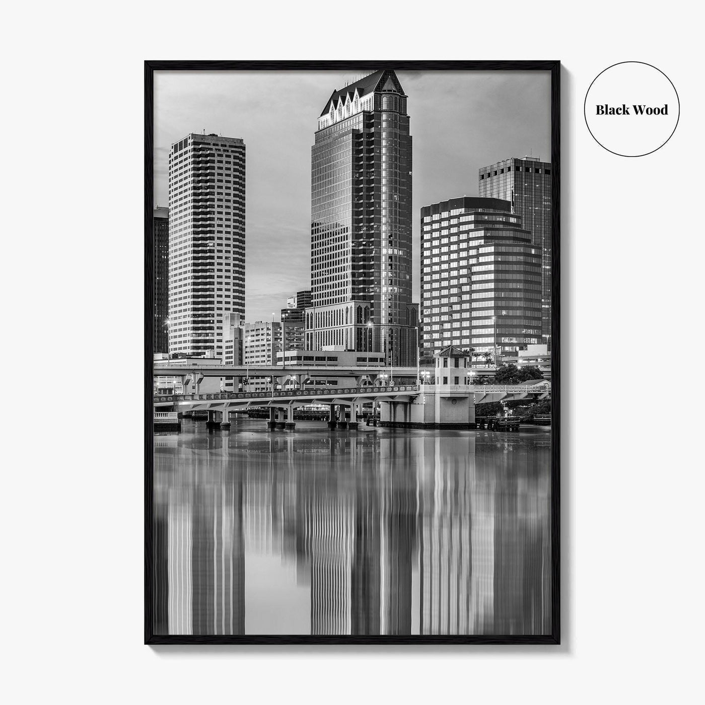 Tampa Skyline Black and White Fine Art Photo Print, Florida Downtown, USA Wall Poster