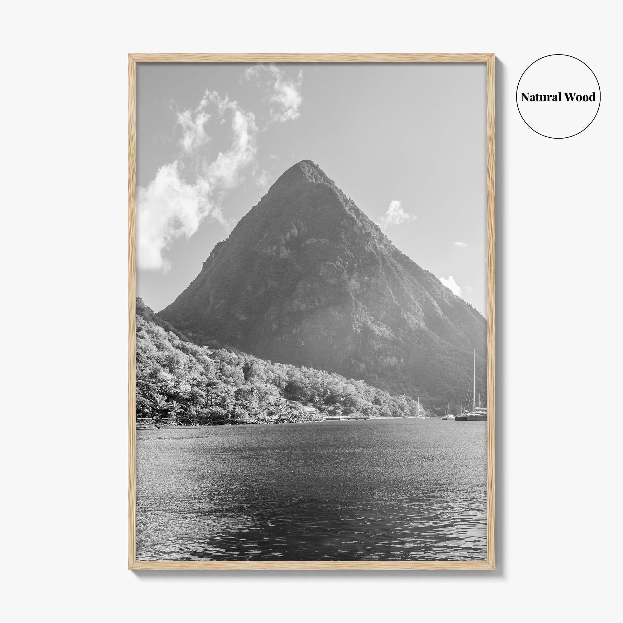 St Lucia Black and White Fine Art Photo Print, Gros Piton Poster