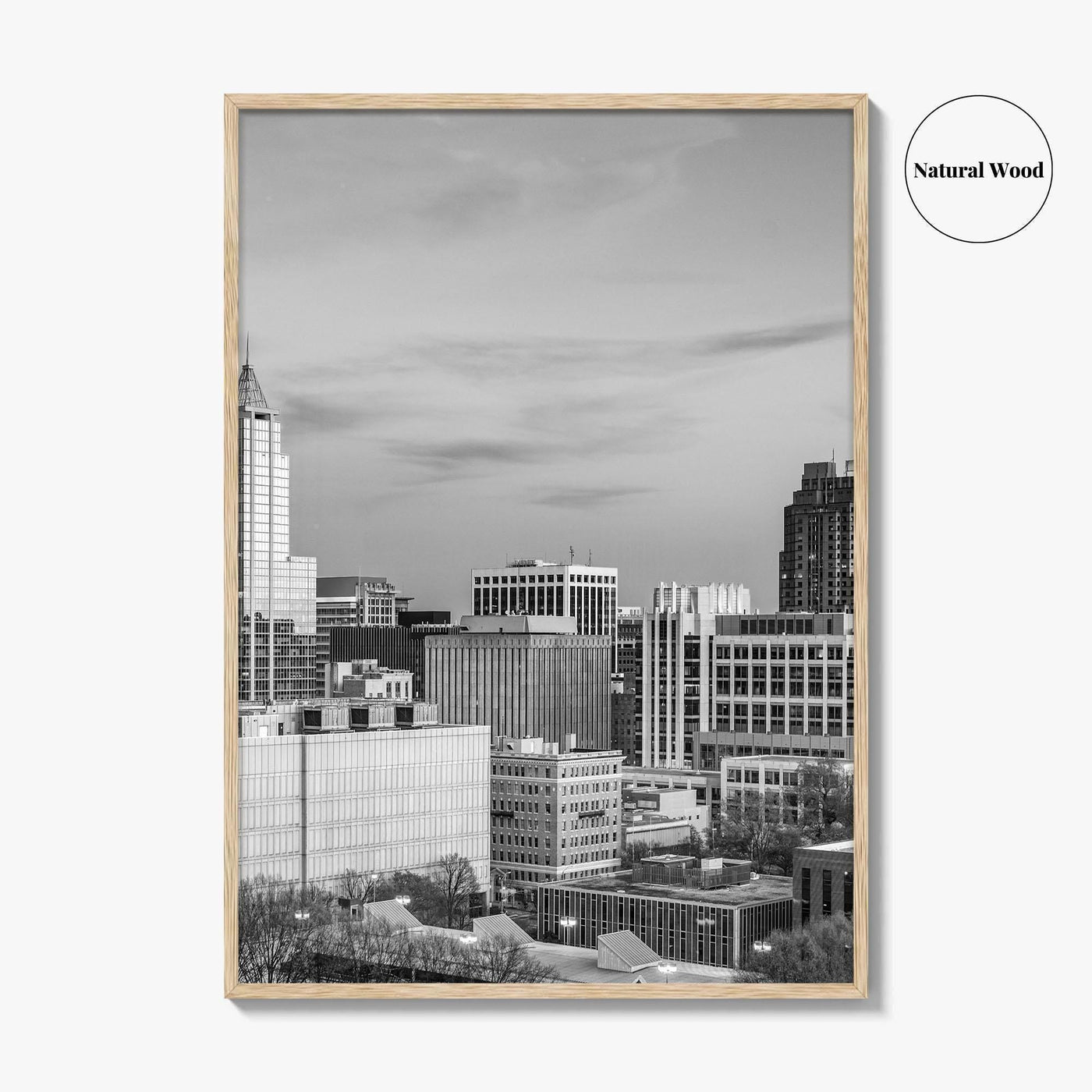 Raleigh Skyline Black and White Fine Art Photo Print, North Carolina Downtown, USA Poster