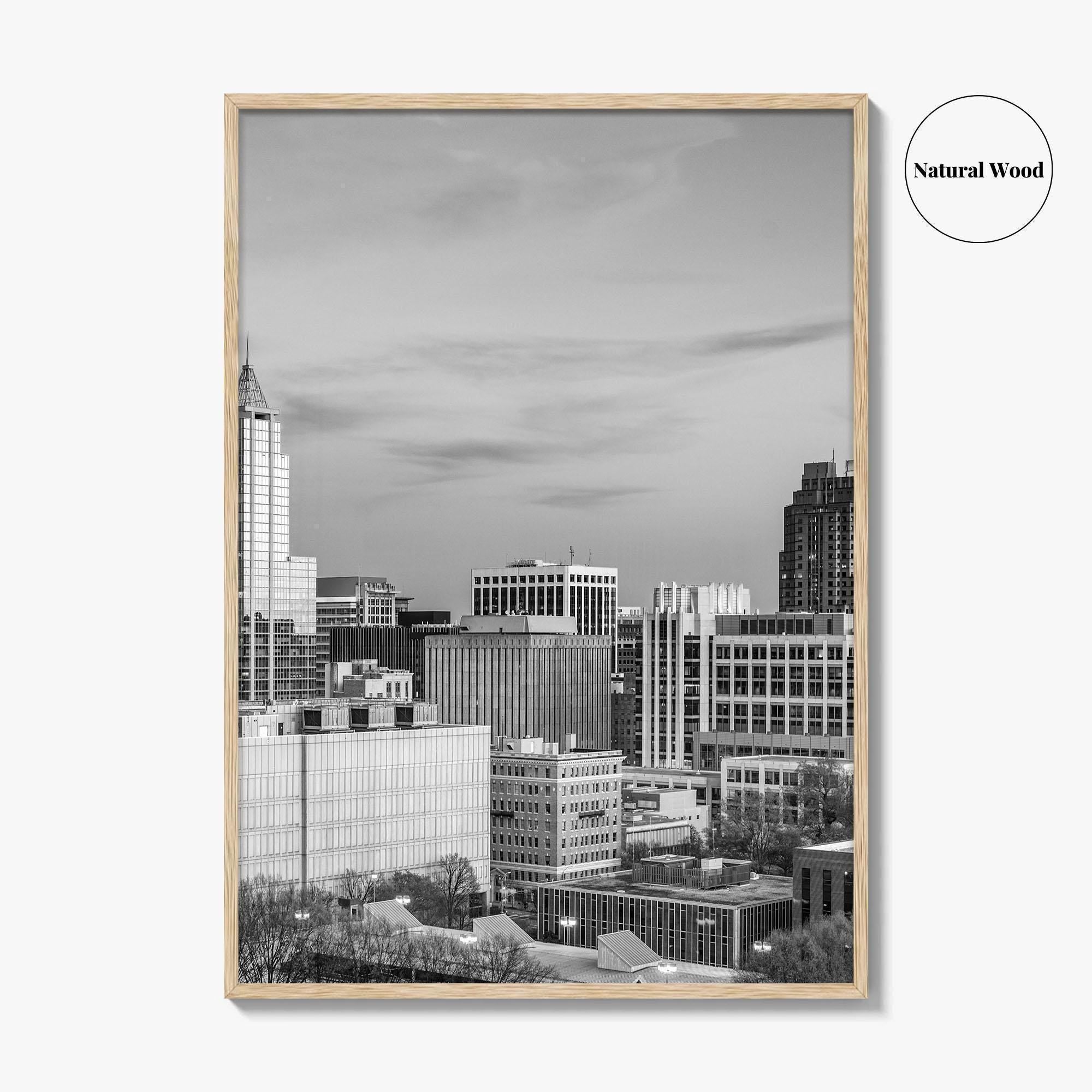 Raleigh Skyline Black and White Fine Art Photo Print, North Carolina Downtown, USA Poster