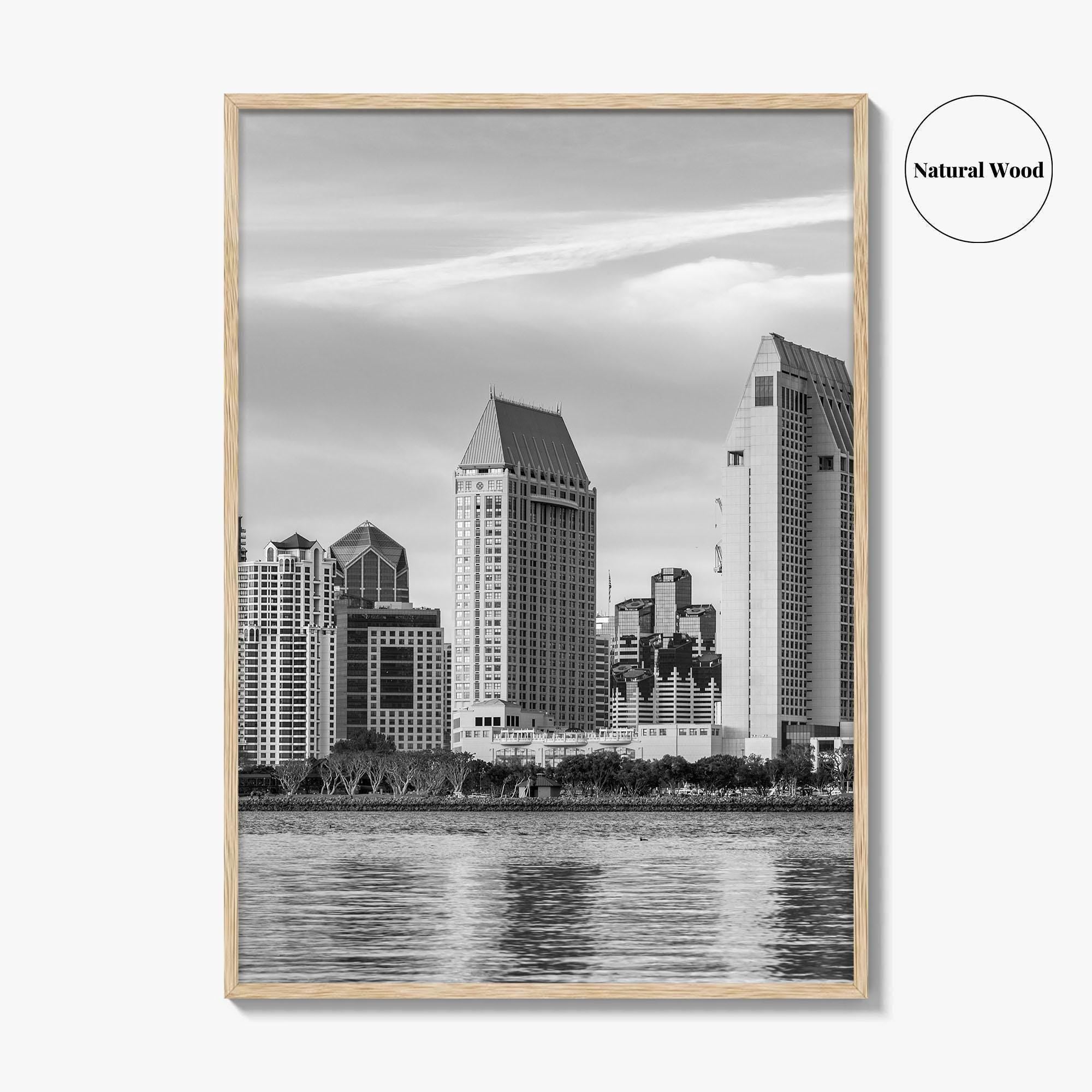 San Diego Skyline Black and White Fine Art Photo Print, Downtown Embarcadero California Poster