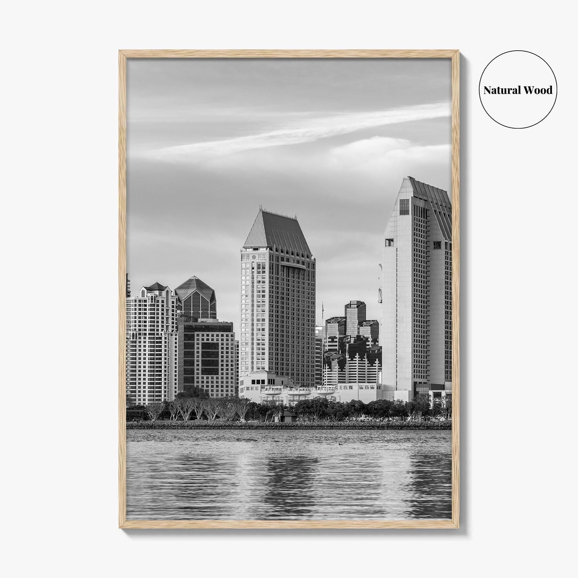 San Diego Skyline Black and White Fine Art Photo Print, Downtown Embarcadero California Poster