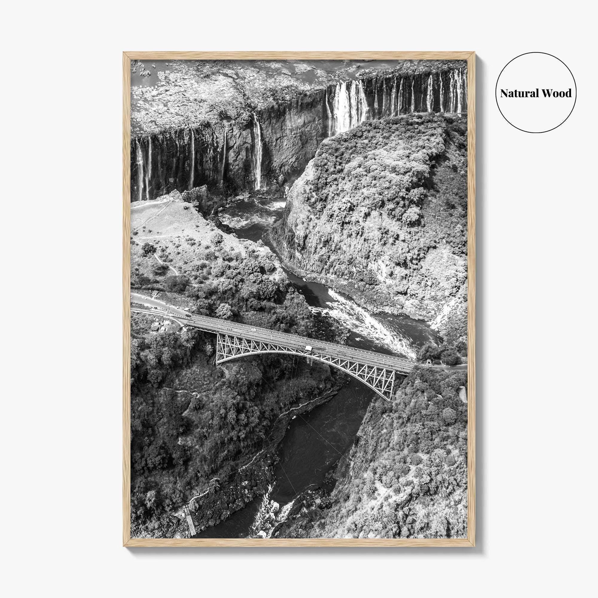 Zambia Black and White Fine Art Photo Print, Victoria Falls Bridge, Zambezi River Poster