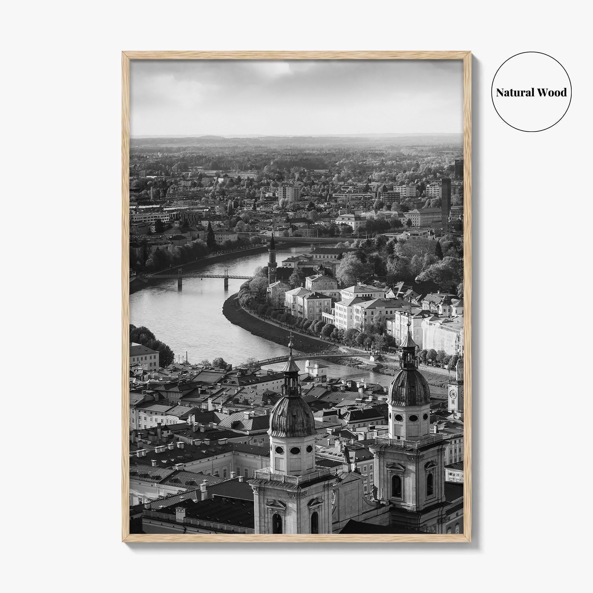 Salzburg Black and White Fine Art Photo Print, Salzach River Austria Poster, Salzburger Land