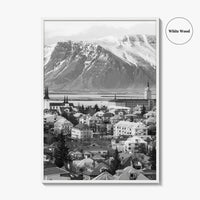 Reykjavik Skyline Black and White Fine Art Photo Print, Iceland Wall Poster, City