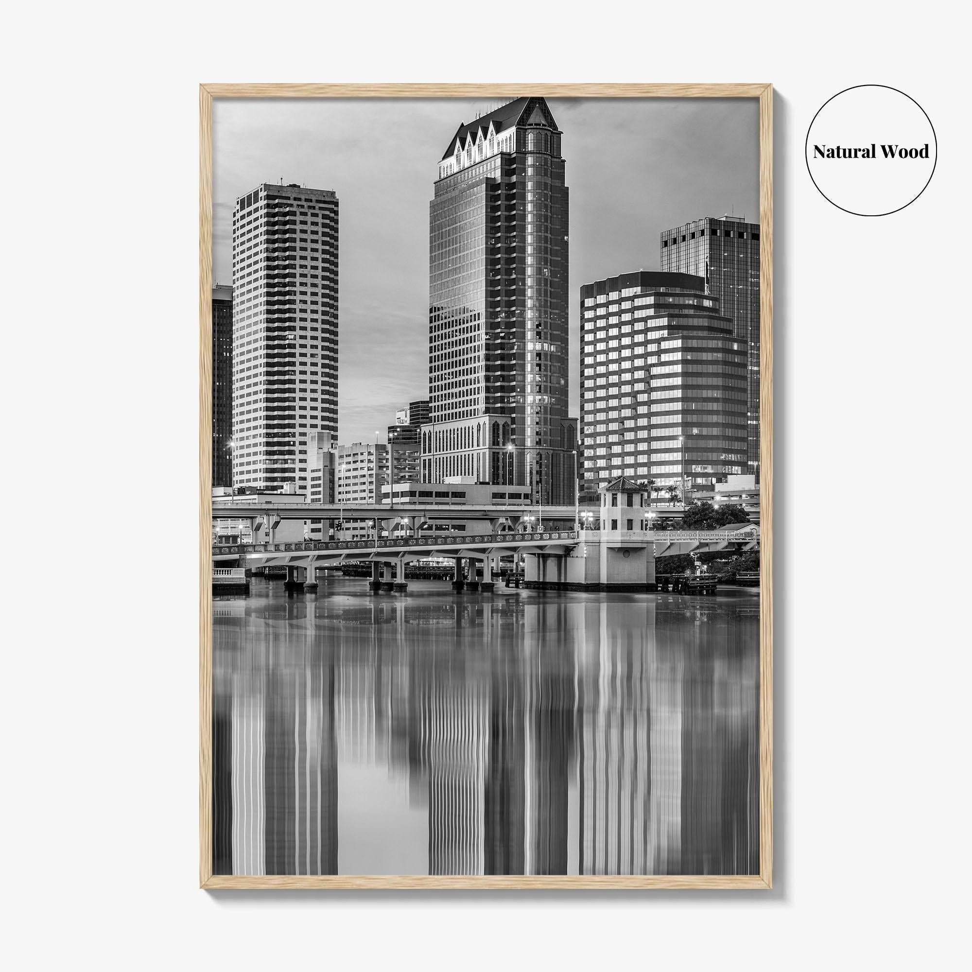 Tampa Skyline Black and White Fine Art Photo Print, Florida Downtown, USA Wall Poster