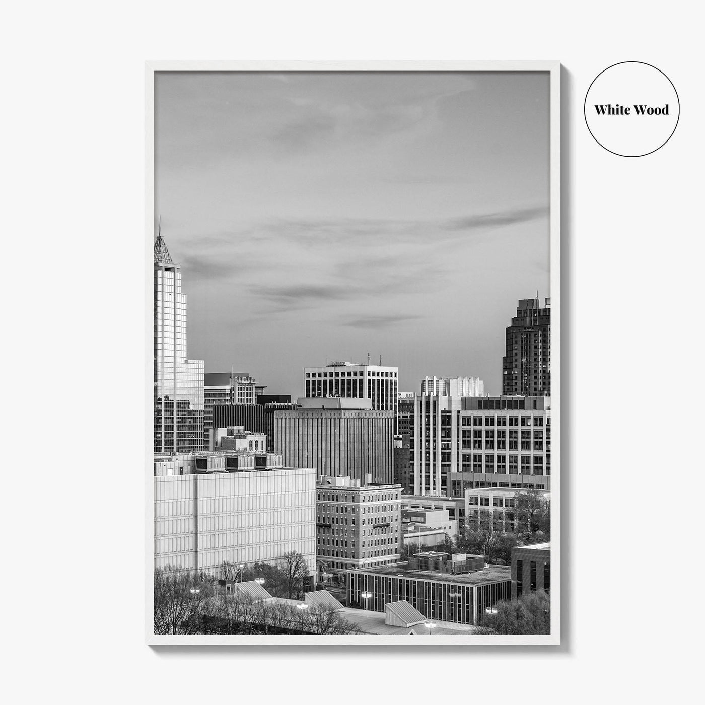 Raleigh Skyline Black and White Fine Art Photo Print, North Carolina Downtown, USA Poster