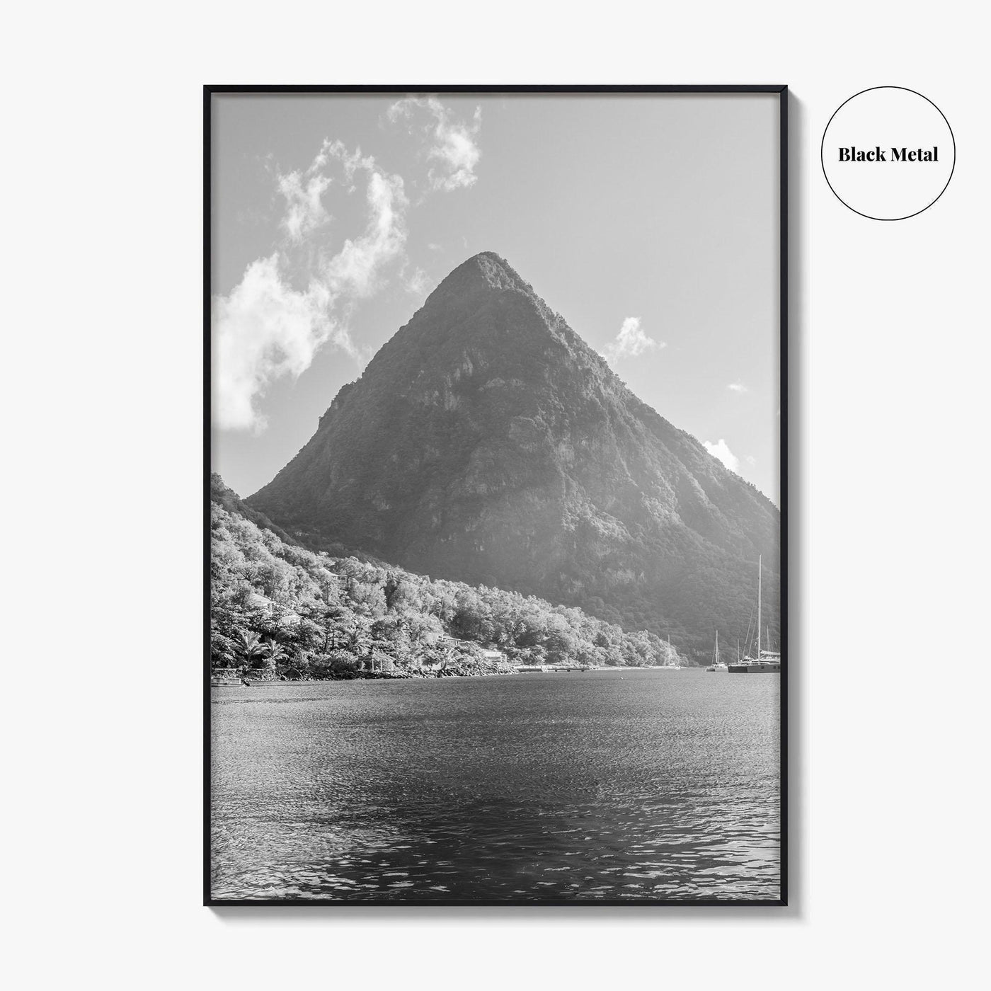 St Lucia Black and White Fine Art Photo Print, Gros Piton Poster